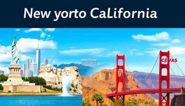 Collage of must-see attractions on a New York to California road trip Collage of must-see attractions on a New York to California road trip