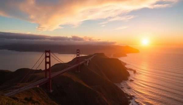 Sunset view of the California coast, final destination of a New York to California road trip Sunset view of the California coast, final destination of a New York to California road trip