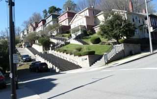 Canton Avenue in Pittsburgh showing its extreme 37% gradient with houses appearing to tilt on the hillside