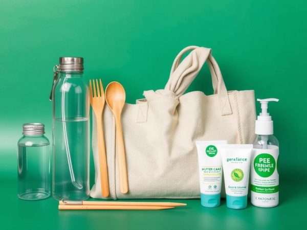 Eco-friendly travel items for Indonesia including reusable water bottle and tote bag Eco-friendly travel items for Indonesia including reusable water bottle and tote bag