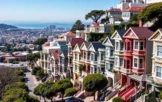 Panoramic view of San Francisco's steep streets with houses climbing up hillsides