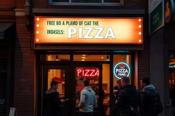 Pizza shop with funny pun slogan on its sign Pizza shop with funny pun slogan on its sign