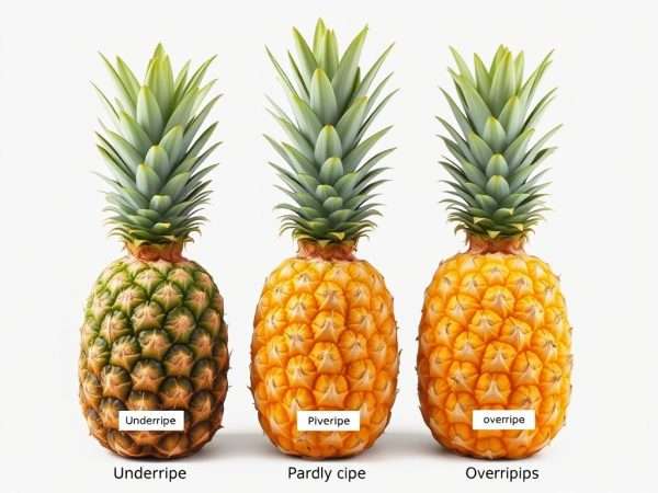 Selection of pineapples showing different ripeness levels for roticcorie fruit Selection of pineapples showing different ripeness levels for roticcorie fruit