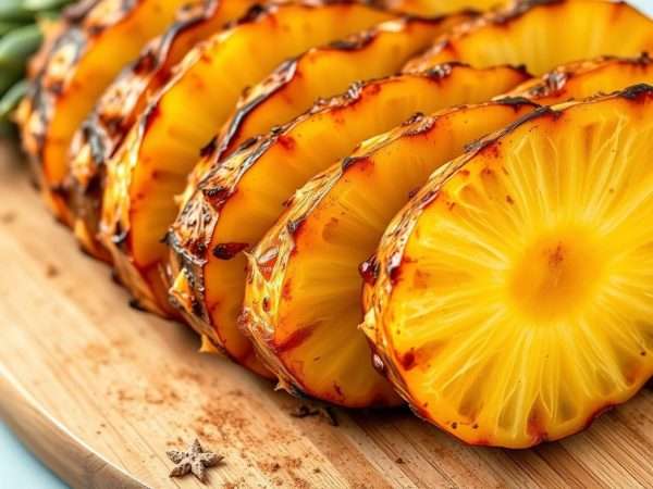 Sliced roticcorie fruit pineapple showing juicy interior Sliced roticcorie fruit pineapple showing juicy interior