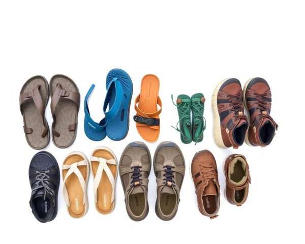 Various types of footwear suitable for Indonesia travel including sandals and hiking shoes Various types of footwear suitable for Indonesia travel including sandals and hiking shoes