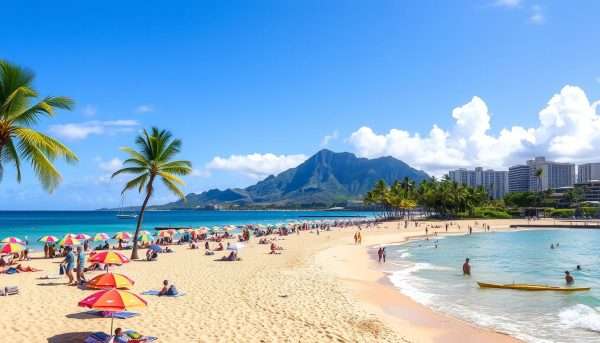 Waikiki Beach with Diamond Head in the background - perfect afternoon relaxation spot in our Oahu itinerary Waikiki Beach with Diamond Head in the background - perfect afternoon relaxation spot in our Oahu itinerary