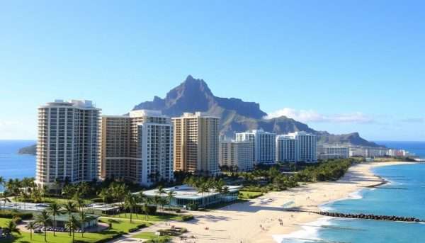 Waikiki beachfront hotels with Diamond Head in the background - accommodation options for our Oahu itinerary Waikiki beachfront hotels with Diamond Head in the background - accommodation options for our Oahu itinerary