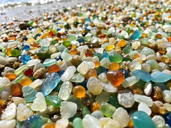 Glass Beach in Fort Bragg with colorful sea glass pebbles