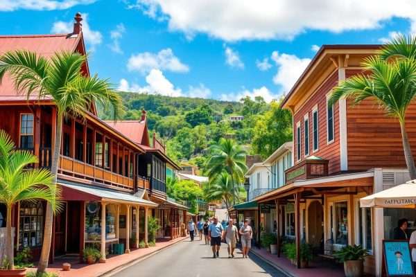 Historic Old Koloa Town on Kauai with plantation buildings