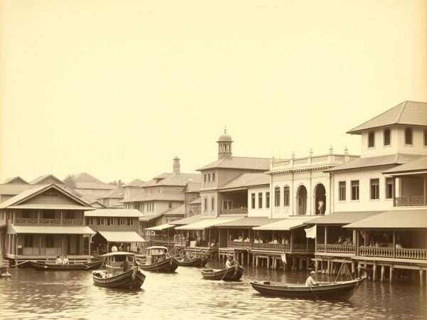 Historical photograph of Bandar Seri Begawan (formerly Brunei Town) showing early development of the capital of Brunei Historical photograph of Bandar Seri Begawan (formerly Brunei Town) showing early development of the capital of Brunei