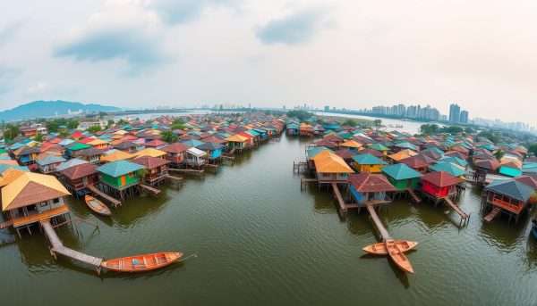 Kampong Ayer water village in Bandar Seri Begawan showing traditional houses on stilts in the capital of Brunei Kampong Ayer water village in Bandar Seri Begawan showing traditional houses on stilts in the capital of Brunei