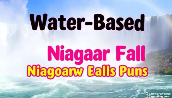 Niagara Falls with water splashing and text overlay of water puns