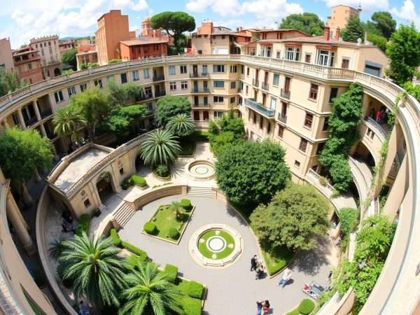 Scenic view of Garbatella neighborhood in Rome with its distinctive 1920s architecture Scenic view of Garbatella neighborhood in Rome with its distinctive 1920s architecture