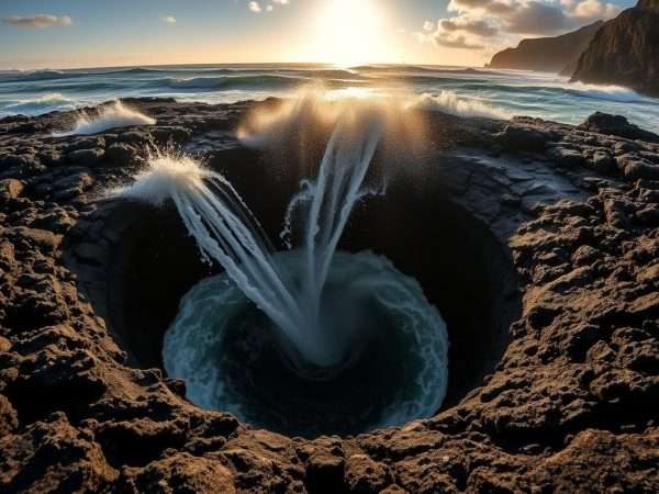 Thor's Well natural ocean feature in Oregon with dramatic water spray