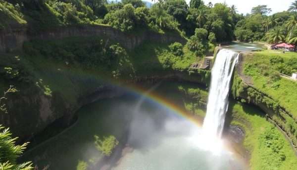 Wailua Falls on Kauai's east side with rainbow