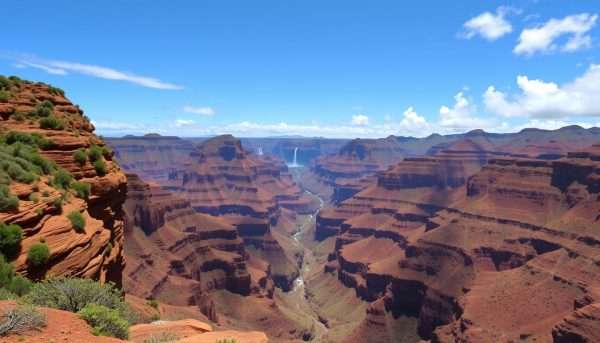 Waimea Canyon on Kauai with red soil and green vegetation