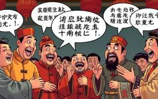 A Chinese comedy performance with traditional elements showing wordplay in action