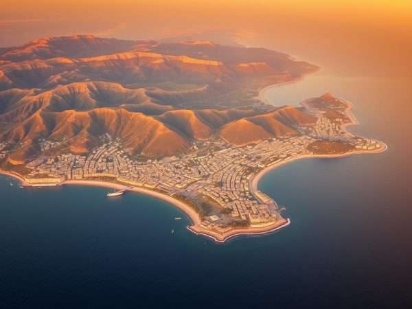 Aerial view of Salerno Coast showing the coastline, mountains, and Mediterranean Sea Aerial view of Salerno Coast showing the coastline, mountains, and Mediterranean Sea