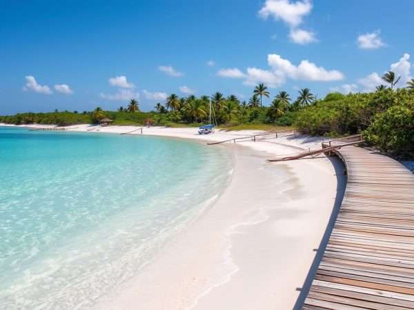 Anne's Beach in Islamorada with shallow clear water and wooden boardwalk