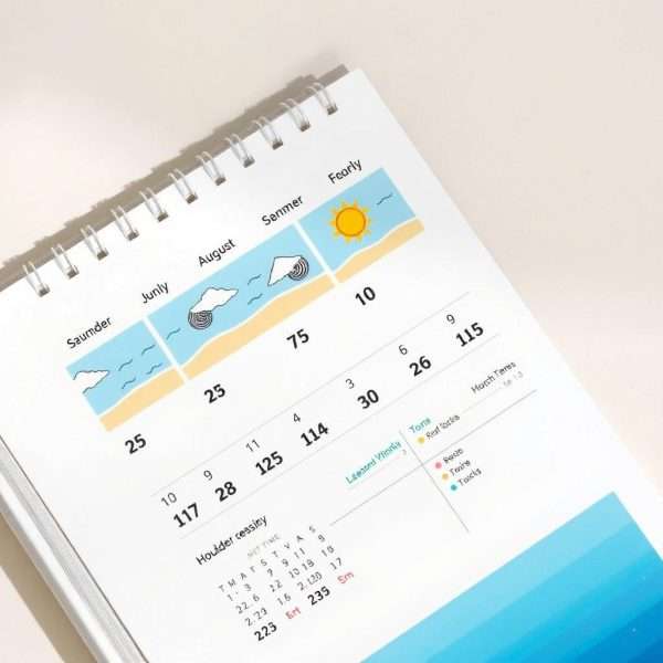 Calendar showing optimal beach visiting times for Girona beaches with summer months highlighted Calendar showing optimal beach visiting times for Girona beaches with summer months highlighted