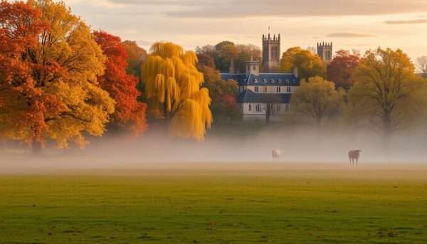 Christ Church Meadow in Oxford with autumn trees and grazing cattle Christ Church Meadow in Oxford with autumn trees and grazing cattle