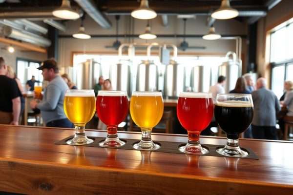 Craft brewery taproom with beer flight samplers in Skagit Valley Craft brewery taproom with beer flight samplers in Skagit Valley