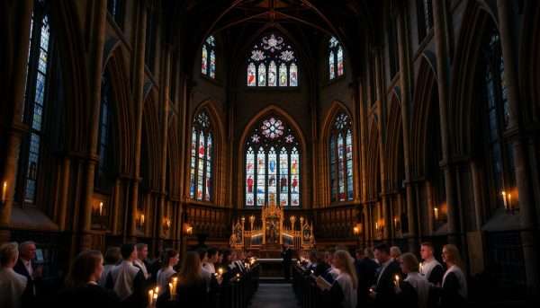 Evensong service at Magdalen College Chapel in autumn Evensong service at Magdalen College Chapel in autumn