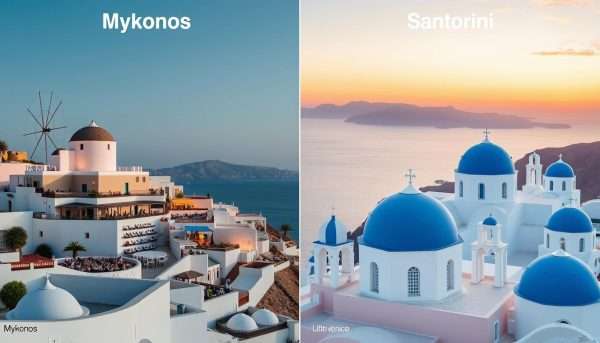 Final comparison overview of Mykonos vs Santorini highlighting key differences Final comparison overview of Mykonos vs Santorini highlighting key differences