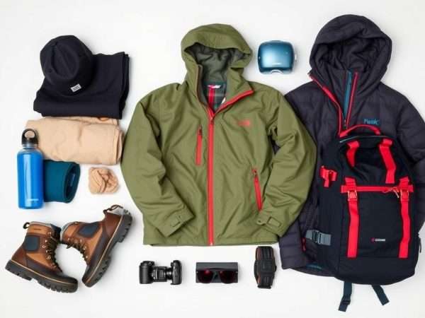 Hiking gear and clothing laid out for packing for a Patagonia trip Hiking gear and clothing laid out for packing for a Patagonia trip