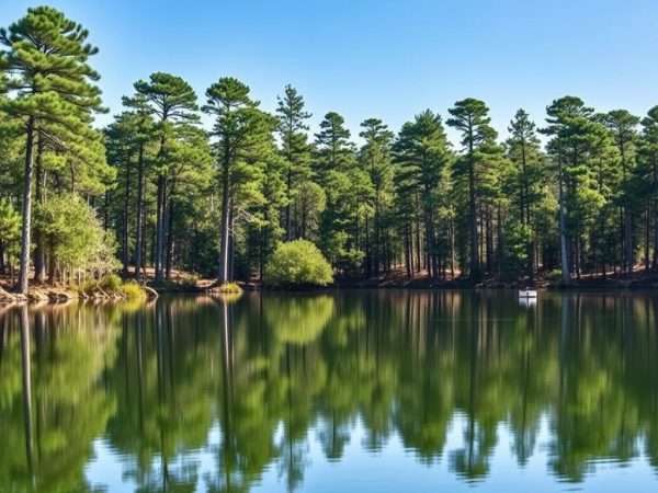 Huntsville State Park with pine trees and Lake Raven, a natural retreat on the Dallas to Houston drive Huntsville State Park with pine trees and Lake Raven, a natural retreat on the Dallas to Houston drive
