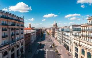 Madrid skyline view showing Gran Via and historic buildings on a sunny day - perfect starting image for a Madrid one day itinerary