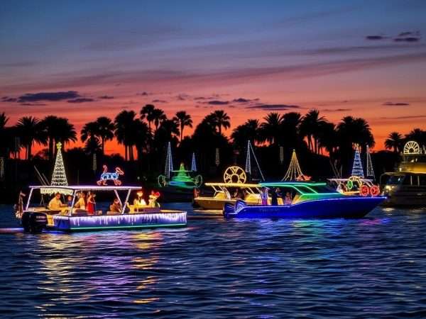 Naples Christmas Boat Parade with decorated boats in the harbor