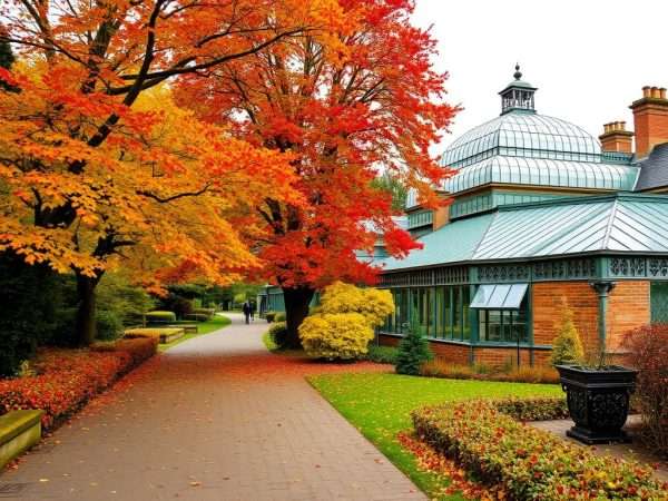 Oxford Botanic Garden in autumn with colorful trees and historic glasshouses Oxford Botanic Garden in autumn with colorful trees and historic glasshouses