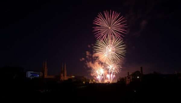 Oxford's South Park fireworks display with Oxford skyline in background Oxford's South Park fireworks display with Oxford skyline in background