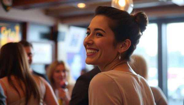 Person confidently smiling after successfully using a pick up line Person confidently smiling after successfully using a pick up line