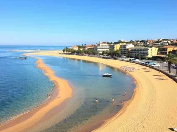 Sant Pol Beach in S'Agaró with fine golden sand and elegant beachfront architecture Sant Pol Beach in S'Agaró with fine golden sand and elegant beachfront architecture