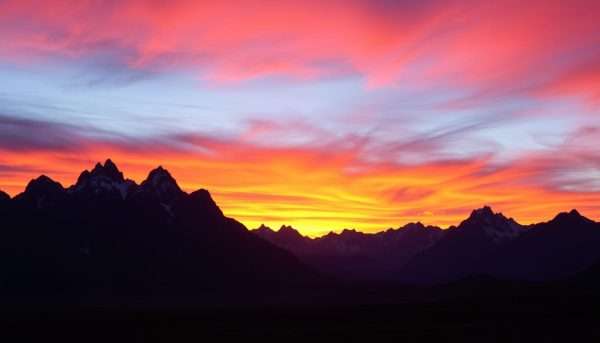 Sunset over the Patagonian landscape with mountains silhouetted against a colorful sky Sunset over the Patagonian landscape with mountains silhouetted against a colorful sky