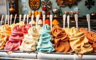 Traditional gelato display case in a Spanish gelateria showing colorful gelato in Spain