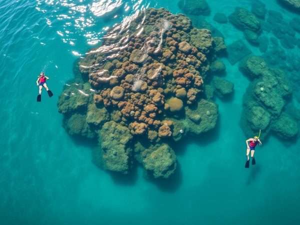 Snorkelers exploring the coral reef at Two Step Beach