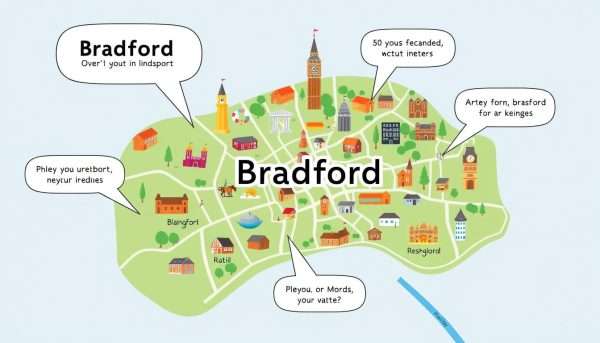 A map of Bradford with pun landmarks highlighted A map of Bradford with pun landmarks highlighted