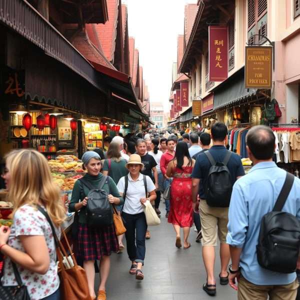 Busy shopping scene during Chiang Mai's high tourist season Busy shopping scene during Chiang Mai's high tourist season