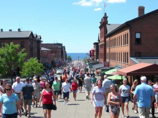 Canal Park in Duluth with shops and visitors Canal Park in Duluth with shops and visitors