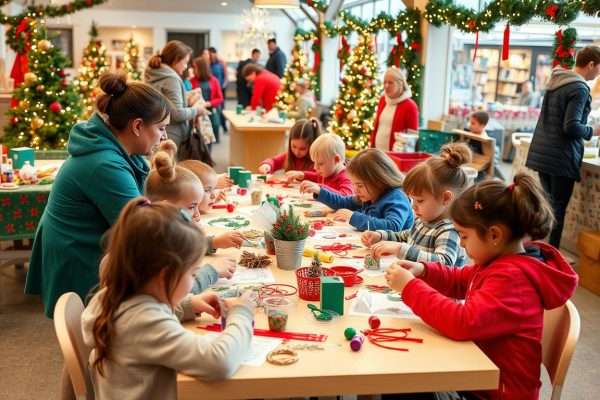 Children making holiday crafts at the Kid's Corner of the Greenville Christmas Market Children making holiday crafts at the Kid's Corner of the Greenville Christmas Market