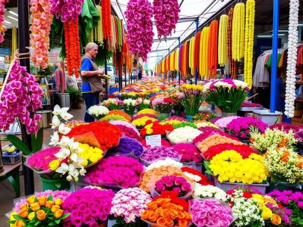 Colorful flower displays at Ton Lamyai Flower Market Colorful flower displays at Ton Lamyai Flower Market