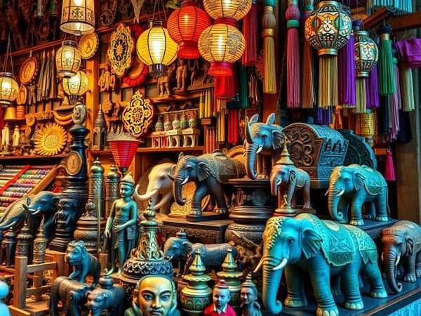 Colorful handicrafts and souvenirs displayed at stalls in the Night Bazaar Colorful handicrafts and souvenirs displayed at stalls in the Night Bazaar
