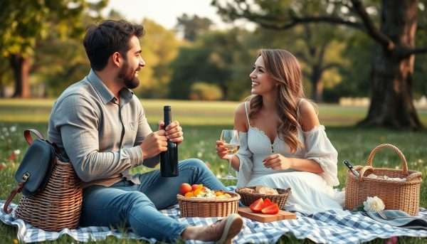 Couple enjoying a romantic staycation at home, showing low-budget vacation ideas for couples Couple enjoying a romantic staycation at home, showing low-budget vacation ideas for couples