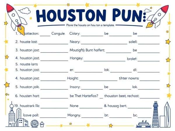 Interactive Houston pun game with fill-in-the-blank templates Interactive Houston pun game with fill-in-the-blank templates