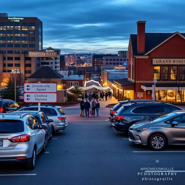 Parking area near the Grand Bohemian Lodge for Greenville Christmas Market visitors Parking area near the Grand Bohemian Lodge for Greenville Christmas Market visitors