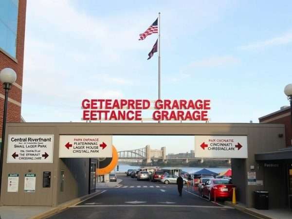 Parking garage entrance near Christkindlmarkt Cincinnati at Smale Riverfront Park