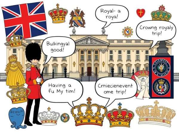 Royal-themed London scene with guards, crowns and royal family puns